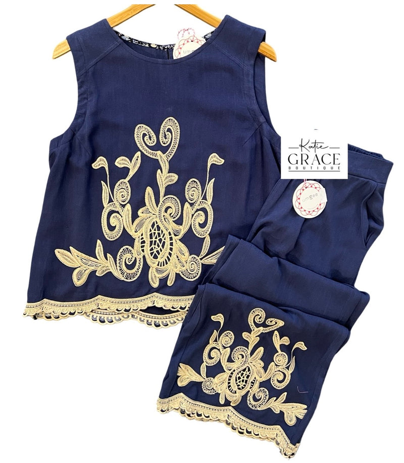 "Charmaine" Embroidered Separates. Navy - The Katie Grace Boutique