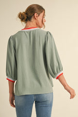 "Abigail" Striped Detail Blouse - The Katie Grace Boutique