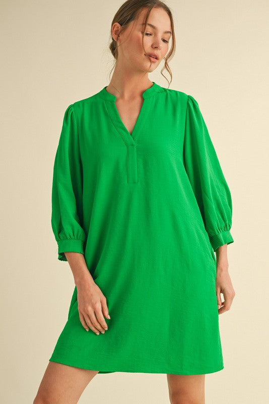 "Alaina" Notched Neckline Dress - The Katie Grace Boutique