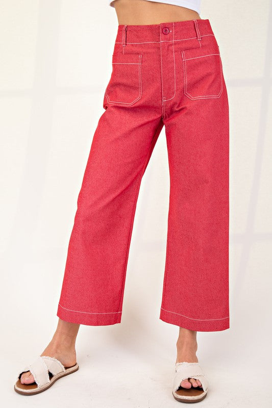 "Lara" Cropped Pants with Contrast Stitching, 4 colors - The Katie Grace Boutique