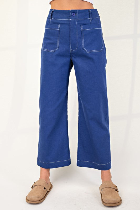 "Lara" Cropped Pants with Contrast Stitching, 4 colors - The Katie Grace Boutique