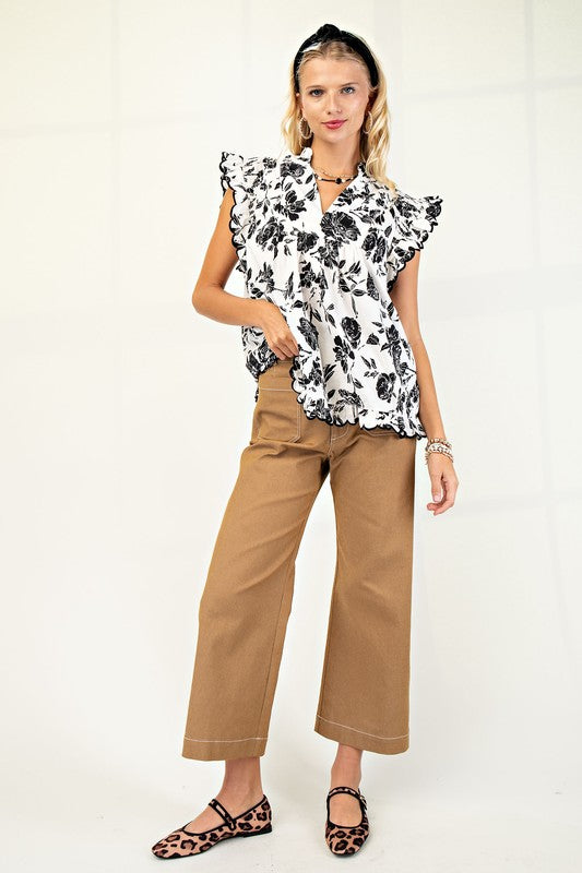 "Lara" Cropped Pants with Contrast Stitching, 4 colors - The Katie Grace Boutique