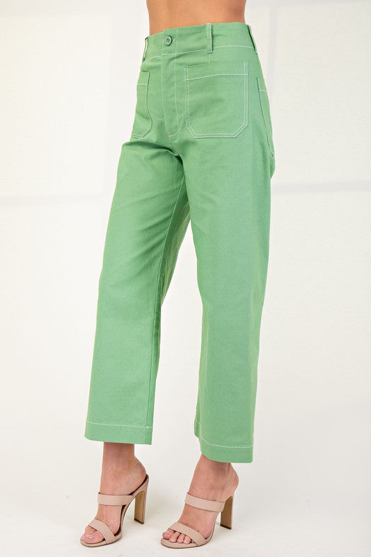 "Lara" Cropped Pants with Contrast Stitching, 4 colors - The Katie Grace Boutique