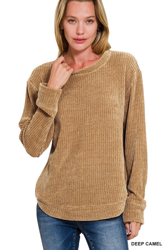 "Abigail" Waffle Knit Chenille Sweater, 3 colors - The Katie Grace Boutique