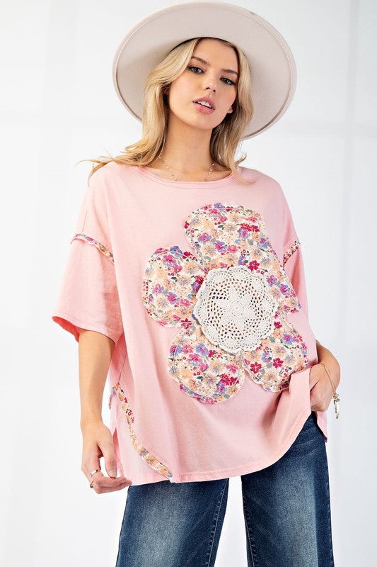 "Sophie" Crochet Applique Top - The Katie Grace Boutique