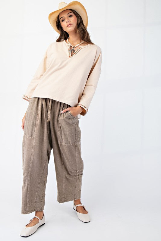 "Thea" Mineral Washed Barrel Pants, 3 colors - The Katie Grace Boutique