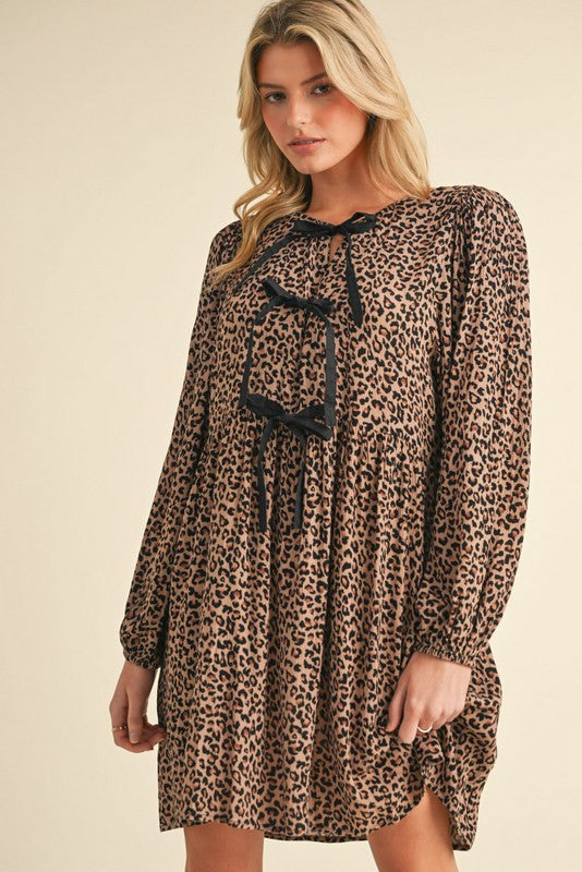 "Liandra" Animal Print Dress with Bow Ties - The Katie Grace Boutique