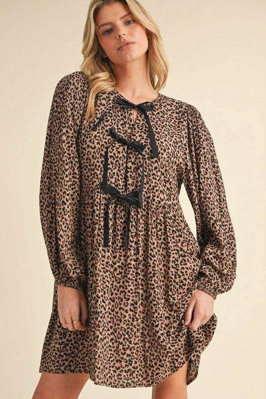 "Liandra" Animal Print Dress with Bow Ties - The Katie Grace Boutique