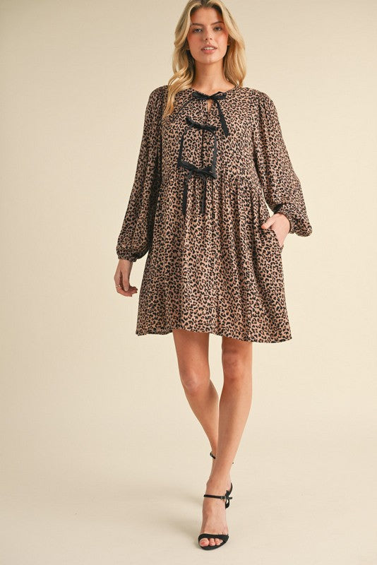 "Liandra" Animal Print Dress with Bow Ties - The Katie Grace Boutique