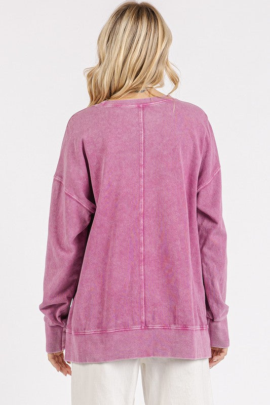 "Aubree" Applique Mineral Washed Pullover