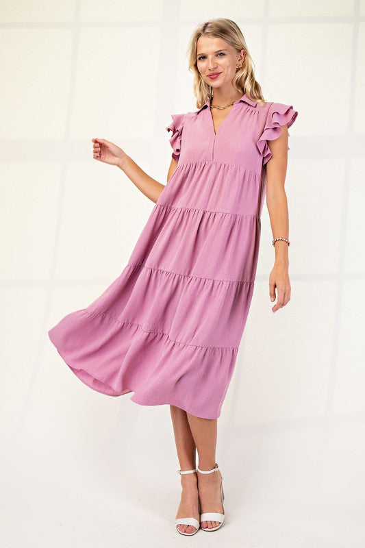 "Jamie" Ruffled Sleeve Midi Dress, 4 colors - The Katie Grace Boutique