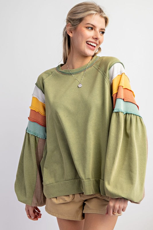 Restocked! "Laura" Mix Fabric Pullover - The Katie Grace Boutique