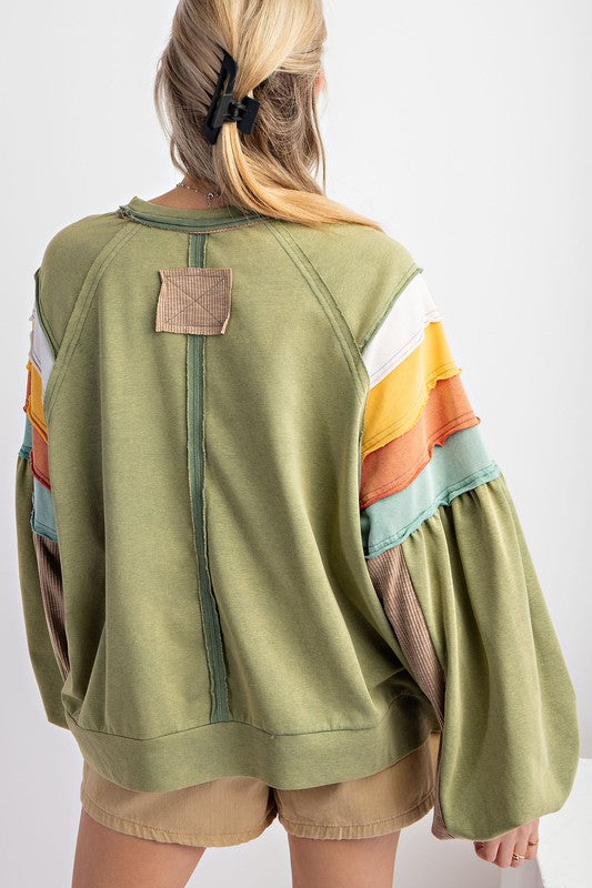 Restocked! "Laura" Mix Fabric Pullover - The Katie Grace Boutique