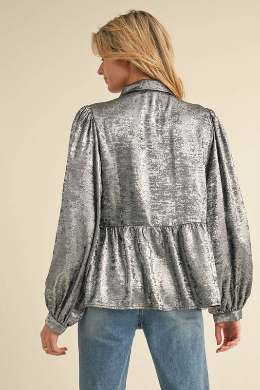 "Raelynn" Silver Shimmer Blouse - The Katie Grace Boutique