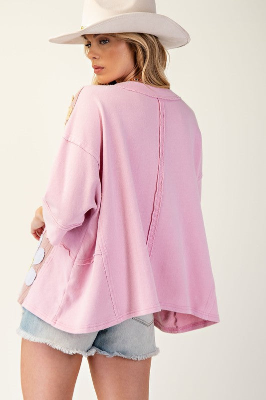 "Leisha" Applique' Top, Pink - The Katie Grace Boutique