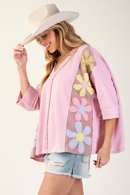 "Leisha" Applique' Top, Pink - The Katie Grace Boutique