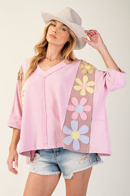 "Leisha" Applique' Top, Pink - The Katie Grace Boutique