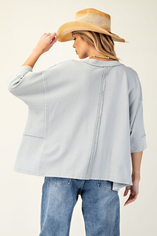 "Leisha" Mineral Washed Applique' Top - The Katie Grace Boutique