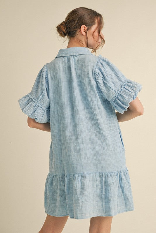 "Shasta" Soft Cotton Dress, Blue - The Katie Grace Boutique