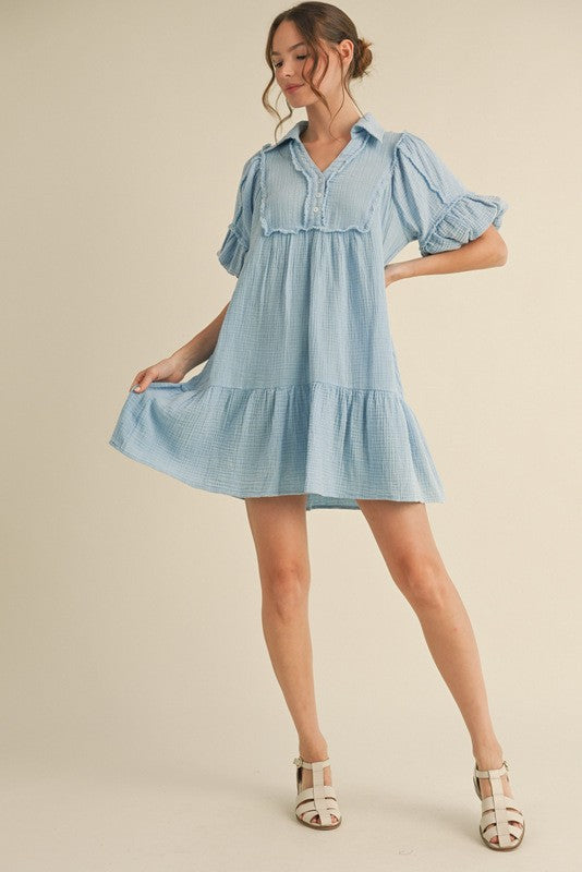 "Shasta" Soft Cotton Dress, Blue - The Katie Grace Boutique