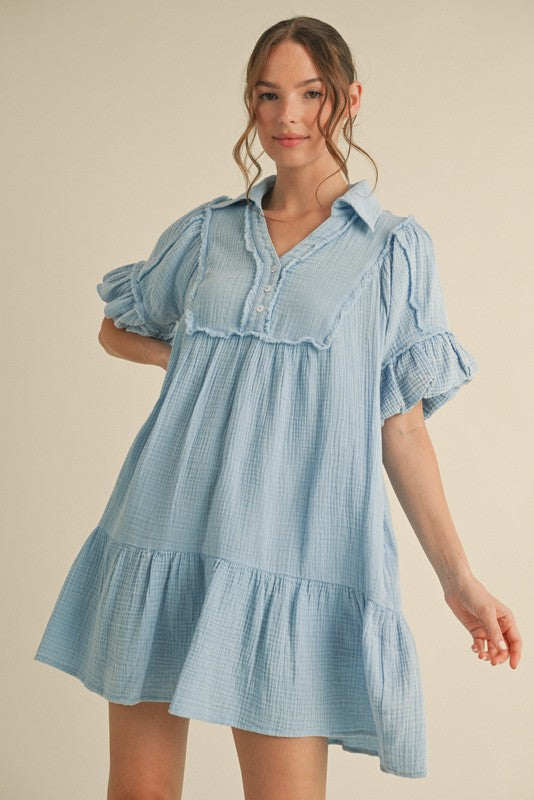 "Shasta" Soft Cotton Dress, Blue - The Katie Grace Boutique