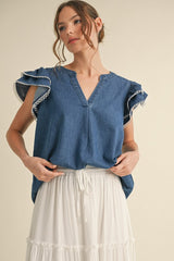 "Anna" Denim Top - The Katie Grace Boutique