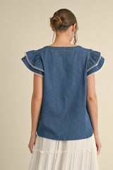 "Anna" Denim Top - The Katie Grace Boutique