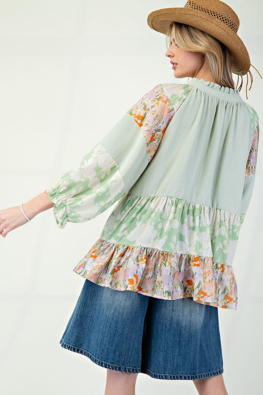 "Trisha" Mixed Print Blouse - The Katie Grace Boutique