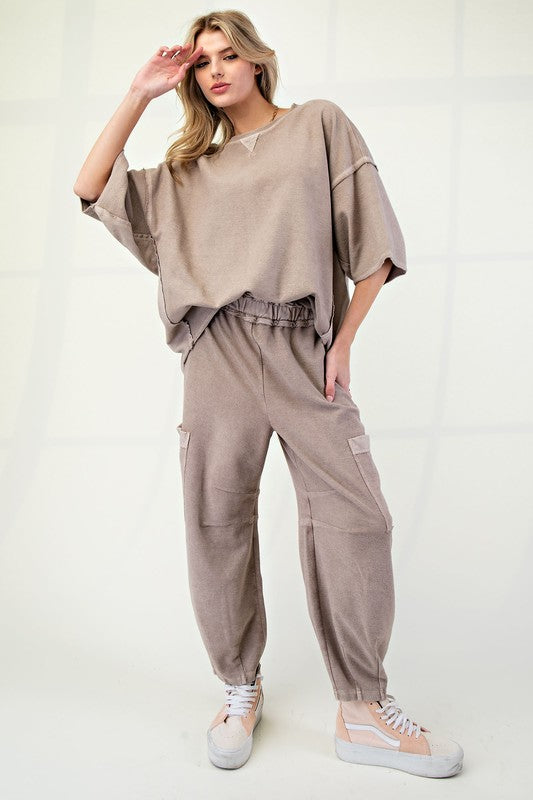 "Thea" Mineral Washed Barrel Pants, 3 colors