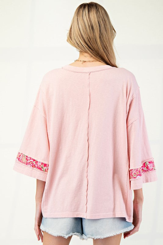 "Kandi" Appliqued' Mineral Washed Top - The Katie Grace Boutique