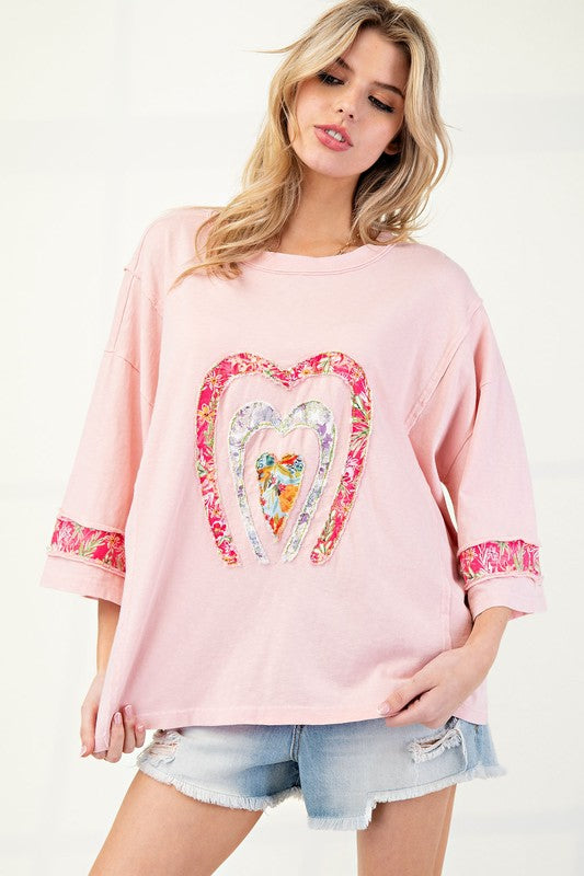 "Kandi" Appliqued' Mineral Washed Top - The Katie Grace Boutique