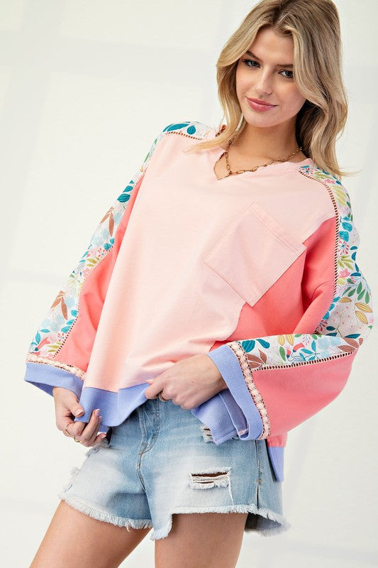 "Gracie" Mixed Media Top - The Katie Grace Boutique