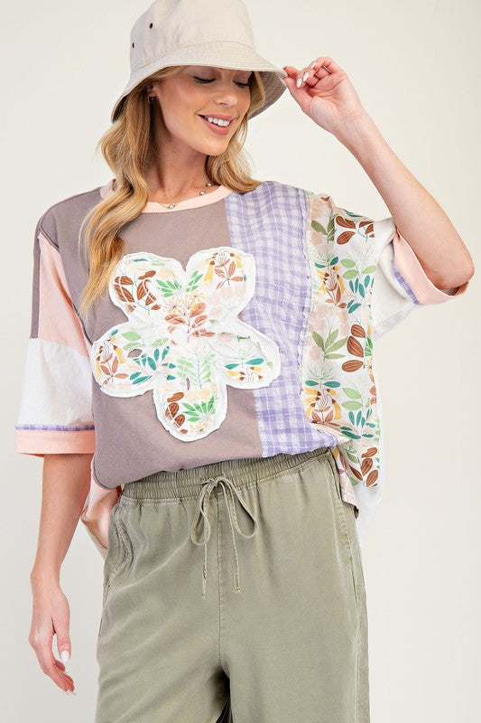 "Trina" Mixed Media Top - The Katie Grace Boutique