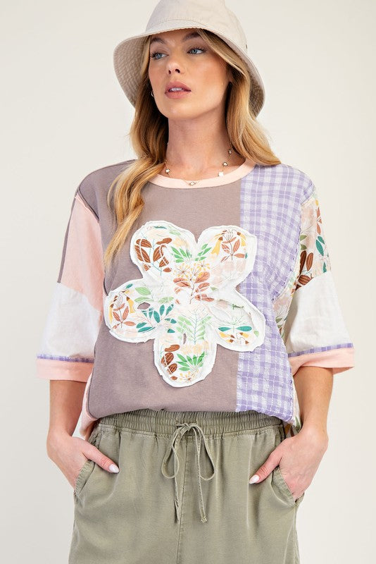 "Trina" Mixed Media Top - The Katie Grace Boutique