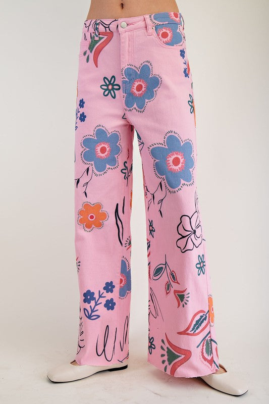 "Christine" Floral Pants in Pink - The Katie Grace Boutique