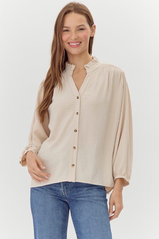 "Ada" Ruffled Collar Blouse - The Katie Grace Boutique