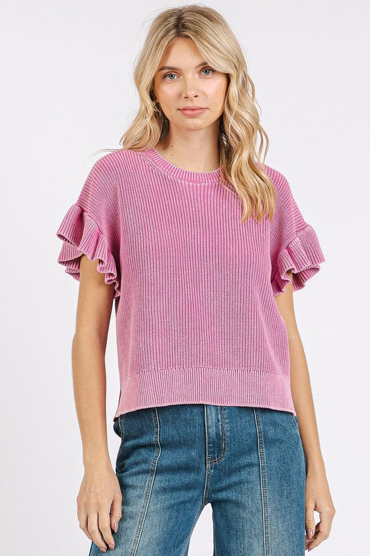 "Eva" Mineral Washed Ruffled Sweater - The Katie Grace Boutique