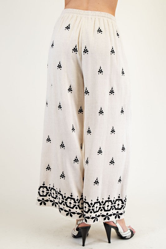 "Evie" Embroidered Linen Pants - The Katie Grace Boutique