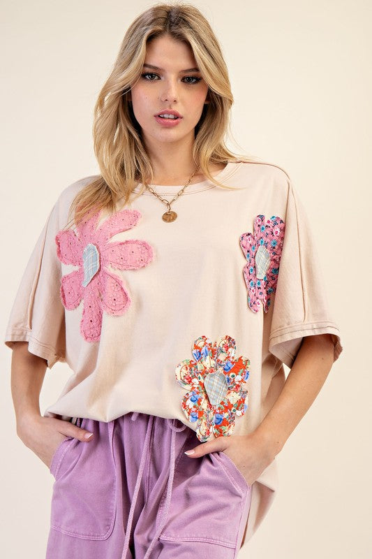 "Alicia" Floral Applique' Top - The Katie Grace Boutique