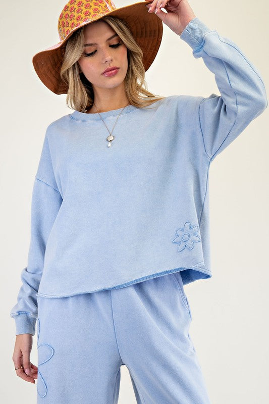 "Daisy" Flower Applique Separates, Periwinkle - The Katie Grace Boutique