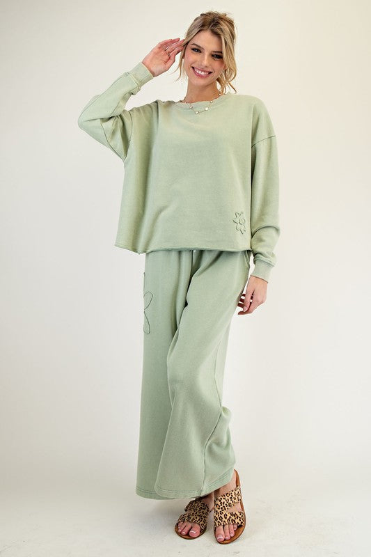 "Daisy" Flower Applique Matching Separates, Soft Green - The Katie Grace Boutique