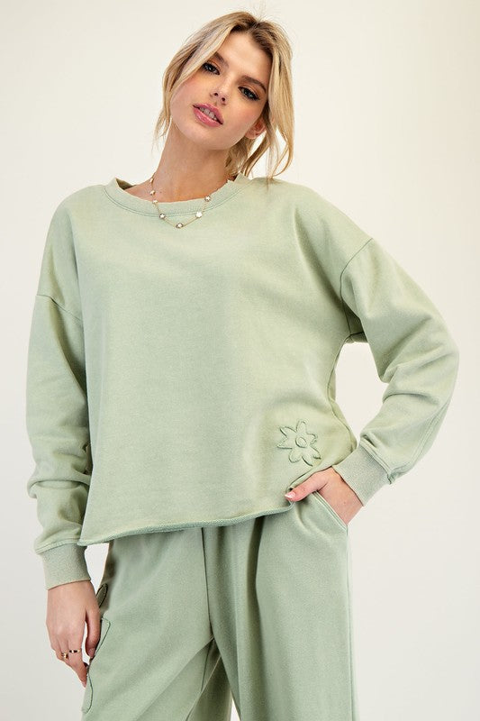 "Daisy" Flower Applique Matching Separates, Soft Green - The Katie Grace Boutique