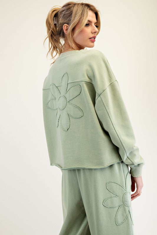 "Daisy" Flower Applique Matching Separates, Soft Green - The Katie Grace Boutique