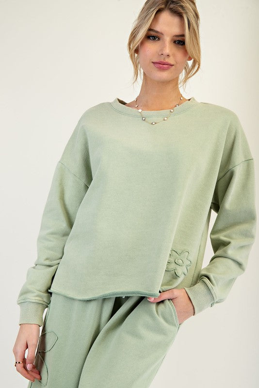 "Daisy" Flower Applique Matching Separates, Soft Green - The Katie Grace Boutique