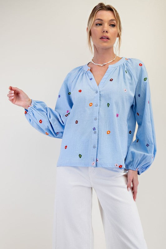 "Daisy" Embroidered Blouse - The Katie Grace Boutique