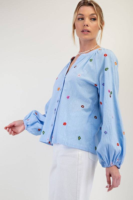 "Daisy" Embroidered Blouse - The Katie Grace Boutique