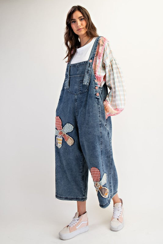 "Juniper" Denim Overalls w/ Applique' Florals - The Katie Grace Boutique