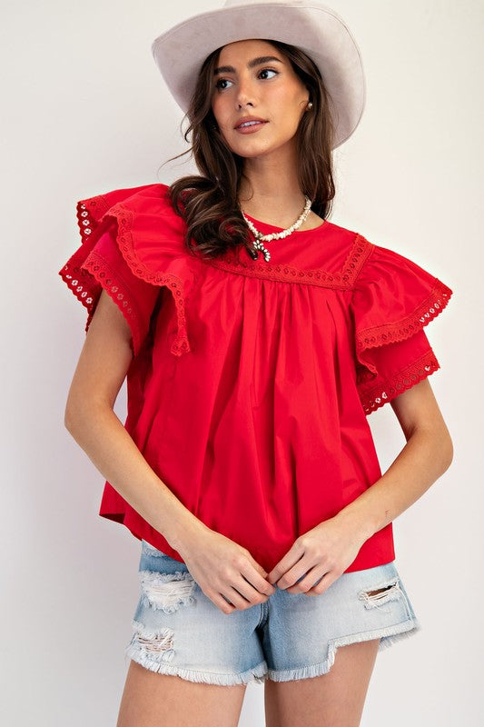 "Rose" Red Crochet Blouse - The Katie Grace Boutique