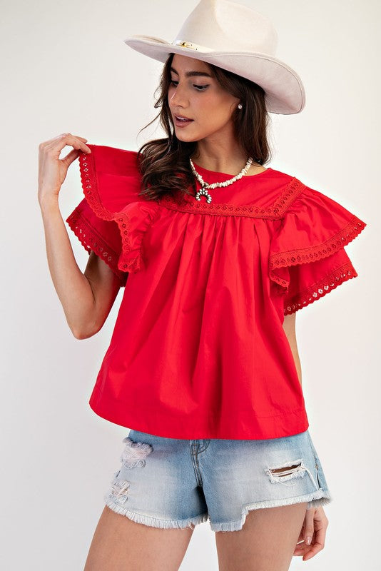 "Rose" Red Crochet Blouse - The Katie Grace Boutique