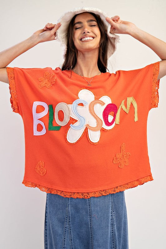 "Blossom" Top w/ Applique and Lace details - The Katie Grace Boutique